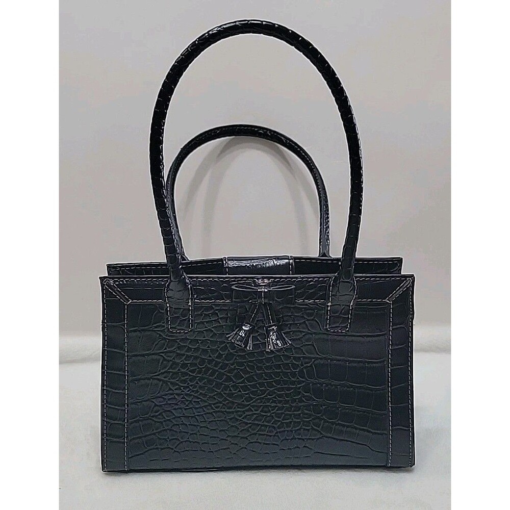 Vintage Liz Claiborne Black Faux Leather Bag Purse Handbag Double Handles Small